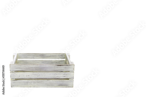 White wooden box on white background with copy space, clipping p