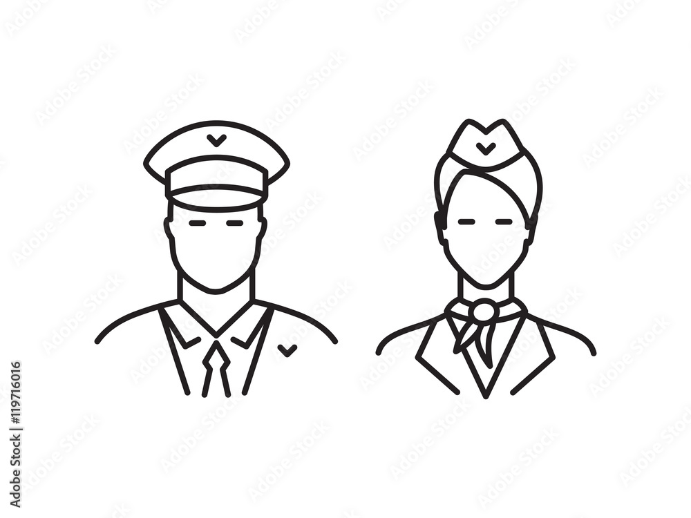 Pilot and stewardess line icons