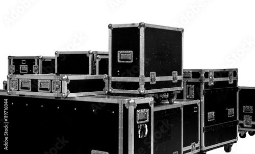 set of rental companies grunge aluminium wooden flight cases. is