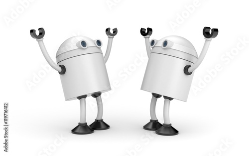 Joyful meeting of two robots. 3d illustration