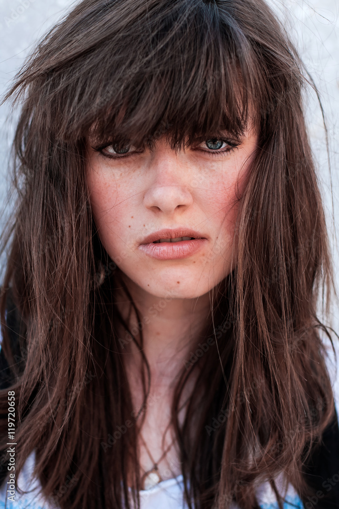 Portrait of Fashion Model Girl on the Industrial Background. Portrait of Fashion Model Girl on the Industrial Background.
