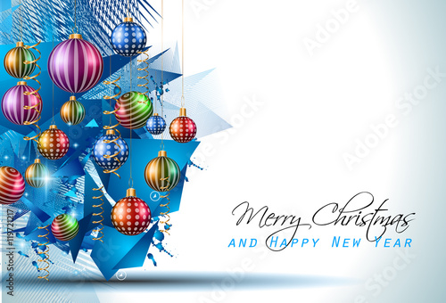 Christmas Modern Background with balls and star lights