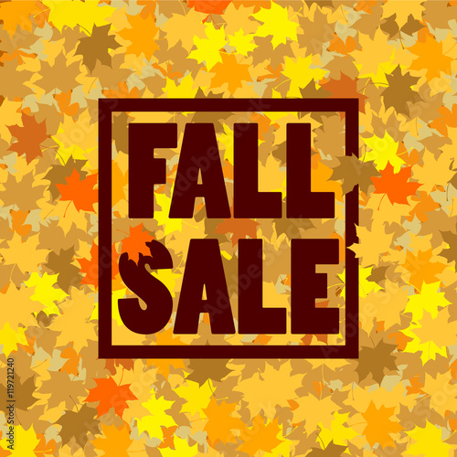 fall sale sign in frame on background of leaves. Vector