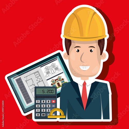 man architect protractor calculator vector illustration icon eps 10