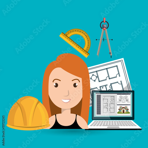 woman architect plane tool vector illustration icon