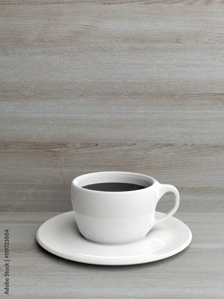 Cup of coffee on wooden background with copy space. 3d illustration Cup of coffee on wooden background with copy space. 3d illustration