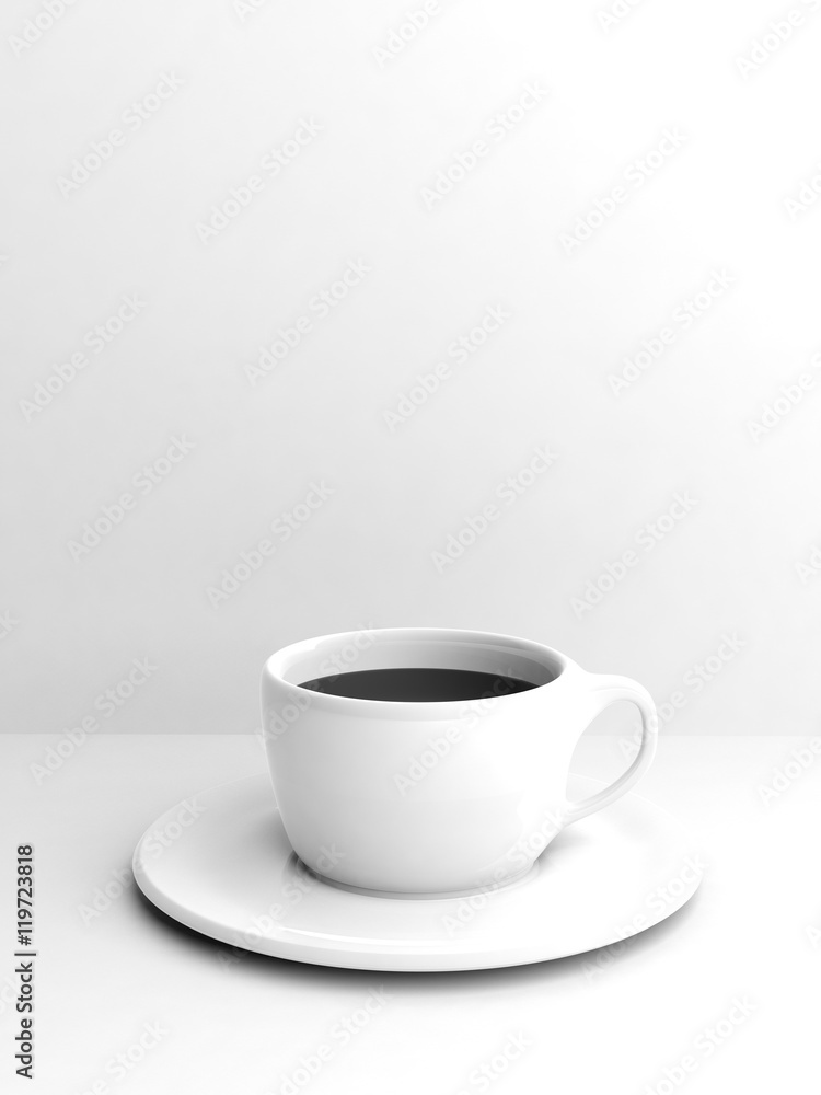 Cup of coffee on white background with copyspace. 3d illustration Cup of coffee on white background with copyspace. 3d illustration