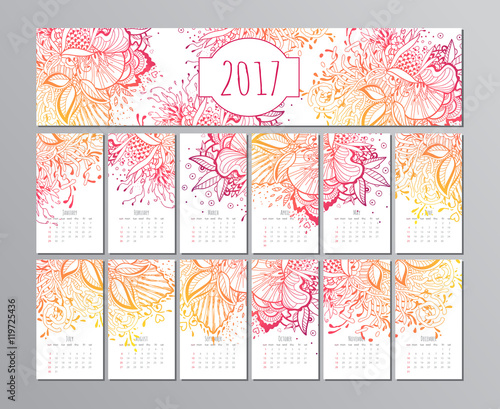vector calendar with floral pattern. 2017