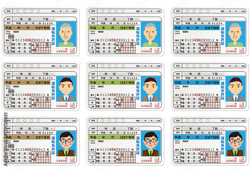 本籍記載なしの日本の運転免許証 男性写真 3段階 Stock ベクター Adobe Stock