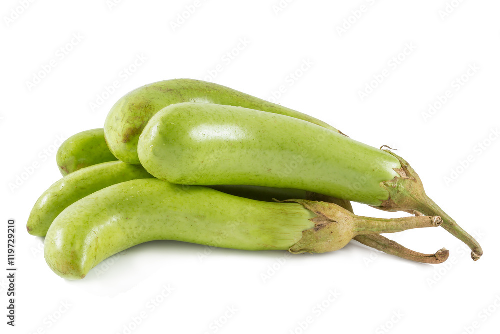 Green eggplant on white background with selective focus Green eggplant on white background with selective focus