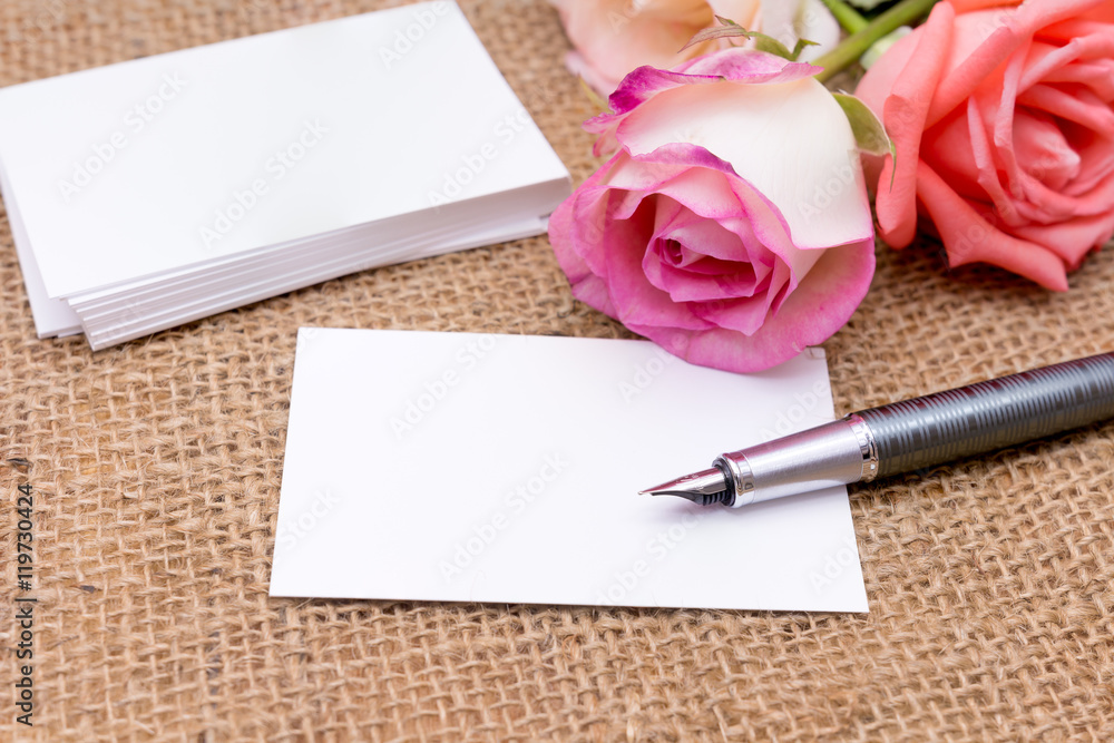 paper note with rose on gunny bag (Organizer ,agenda, book, diar paper note with rose on gunny bag (Organizer ,agenda, book, diar