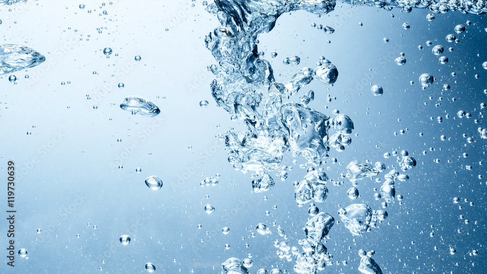 Blue water wave and bubbles to clean drinking water Blue water wave and bubbles to clean drinking water