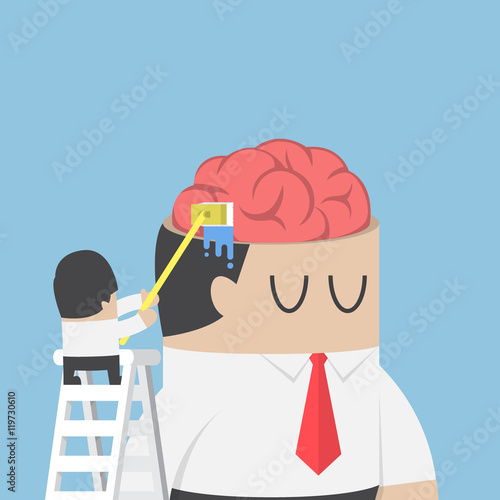 Businessman wash and clean the brain of his colleague