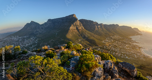 View of Table Mountain and 12 Apostles from Lion's Head. Cape Town. Western Cape. South Africa