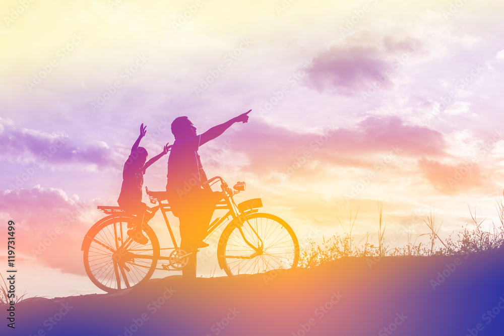 Fototapeta premium Biker family silhouette father and son