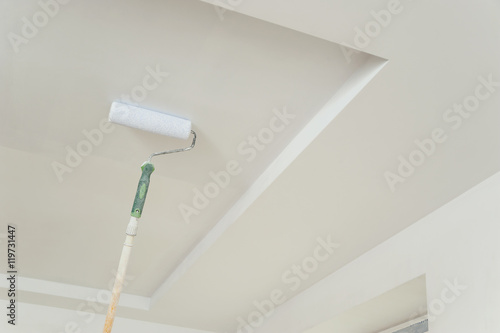 Painting the ceiling and walls.