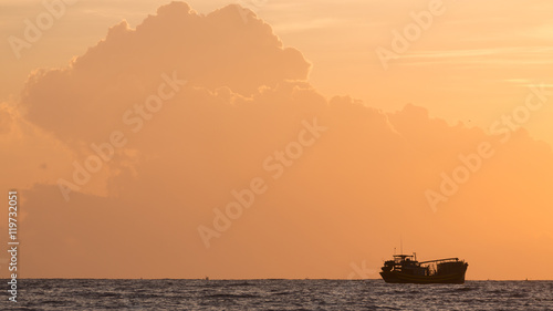 landscape of sea, nautical fishing boat in sea with beautiful © sutichak