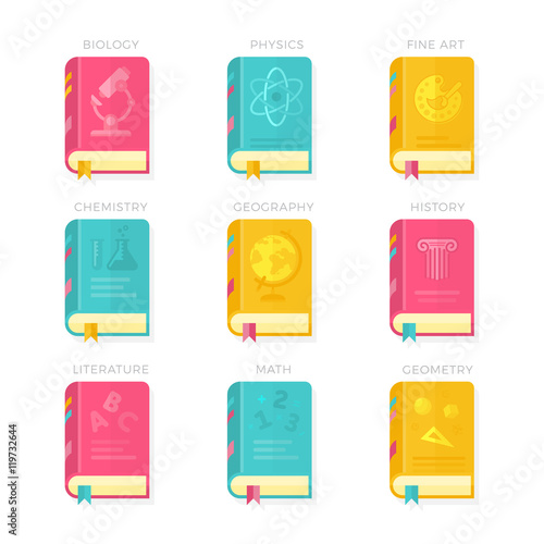 Nine School Lessons Book Covers Vector Illustration
