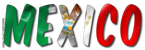 Mexico Word With Flag Texture