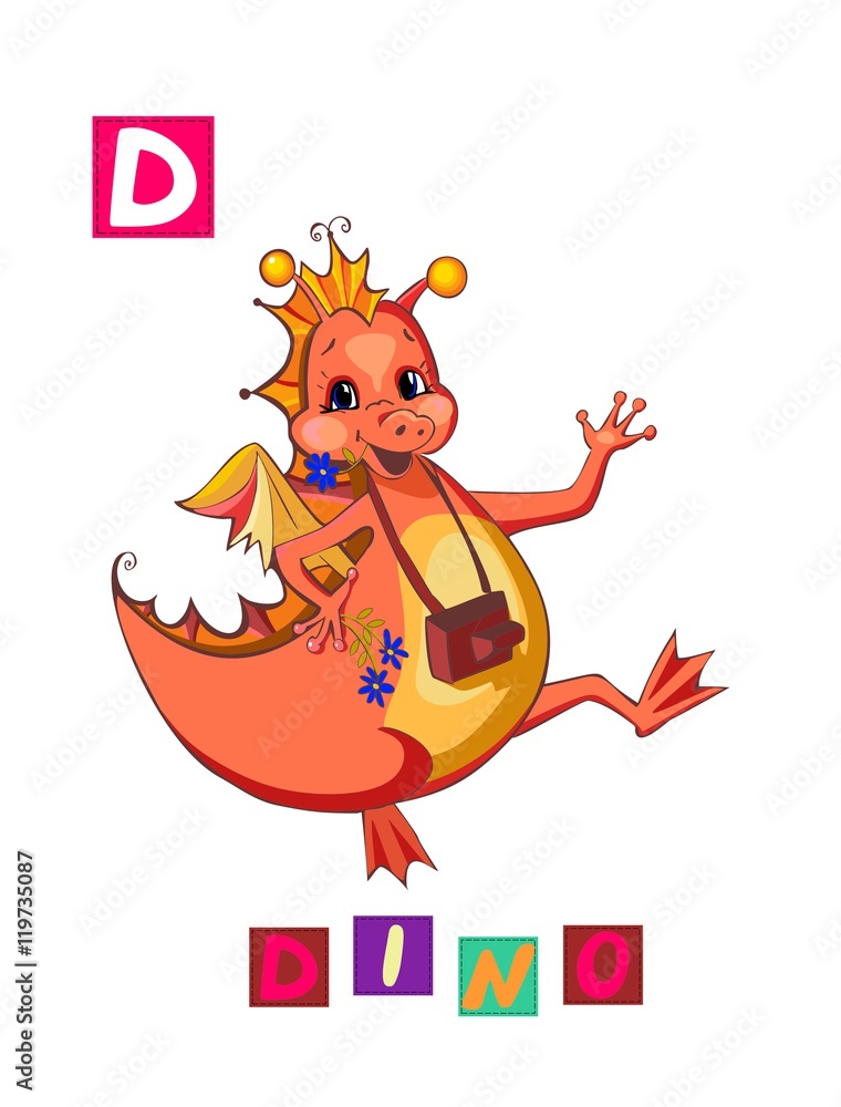 Cute cartoon english alphabet with colorful image and word. Kids vector ABC on white background. Letter D. Cute cartoon english alphabet with colorful image and word. Kids vector ABC on white background. Letter D.
