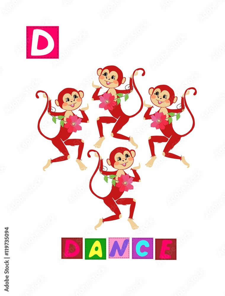 Cute cartoon english alphabet with colorful image and word. Kids vector ABC on white background. Letter D. Cute cartoon english alphabet with colorful image and word. Kids vector ABC on white background. Letter D.