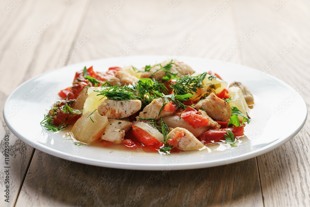 braised chicken fillet with squash and bell pepper braised chicken fillet with squash and bell pepper