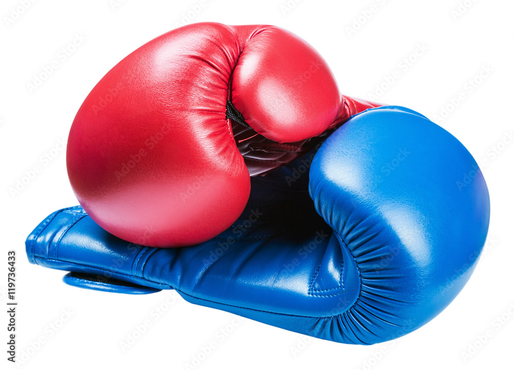 leather boxing gloves blue and red isolated 