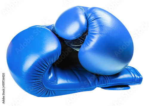 leather boxing gloves blue isolated 