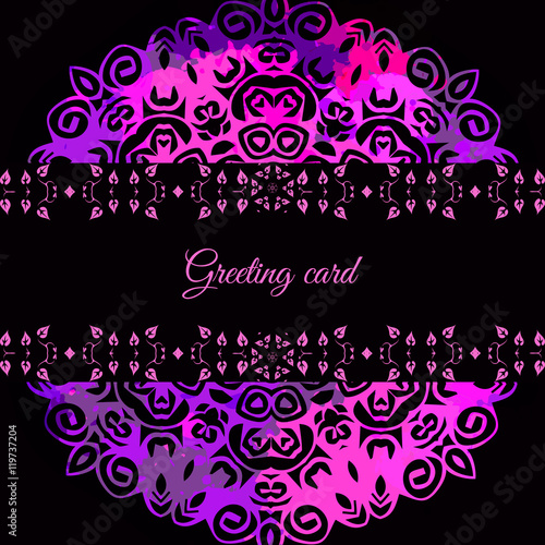 Happy Birthday vector card. on decorated background. stylish text  and mandala pattern   party invitation  congratulation