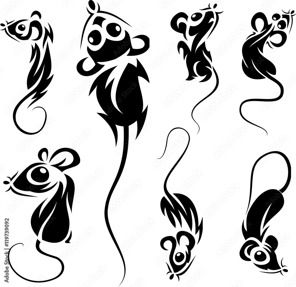 Fototapeta Set of comic black mice