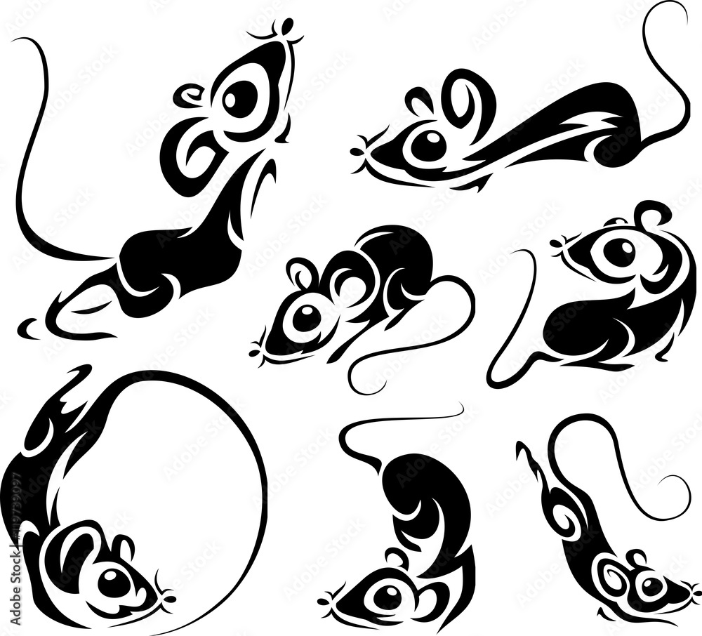 Fototapeta premium Set of cute black mice