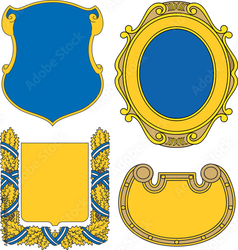 Set of heraldic shields and cartouches