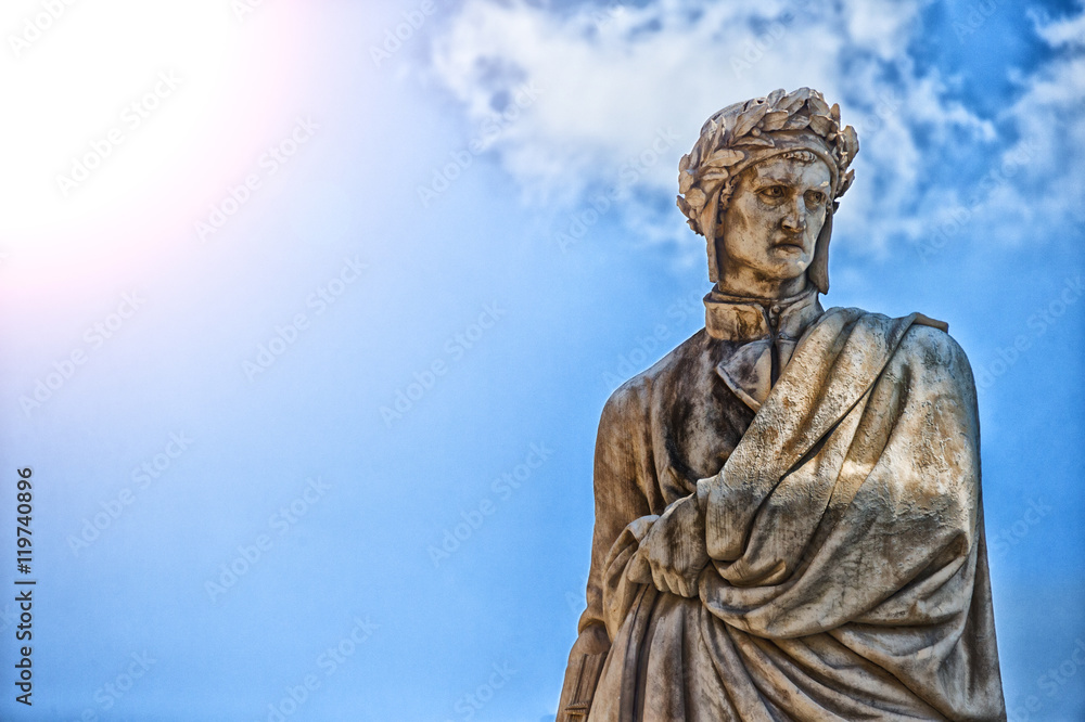 The famous poet Dante Alighieri's statue in Piazza Santa Croce in Florence, Italy