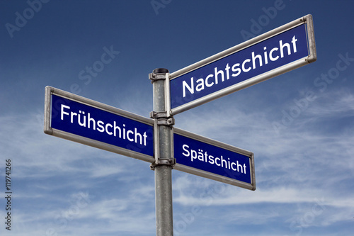Strassenschild Wegweiser Frühschicht Spätschicht Nachtschicht