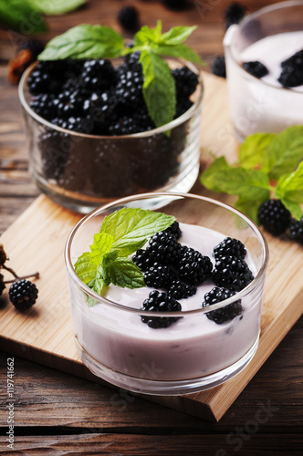 Healthy breakfast with berry and mint