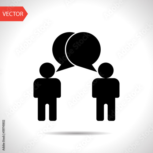 Two people talking flat icon. Vector dialog illustration.