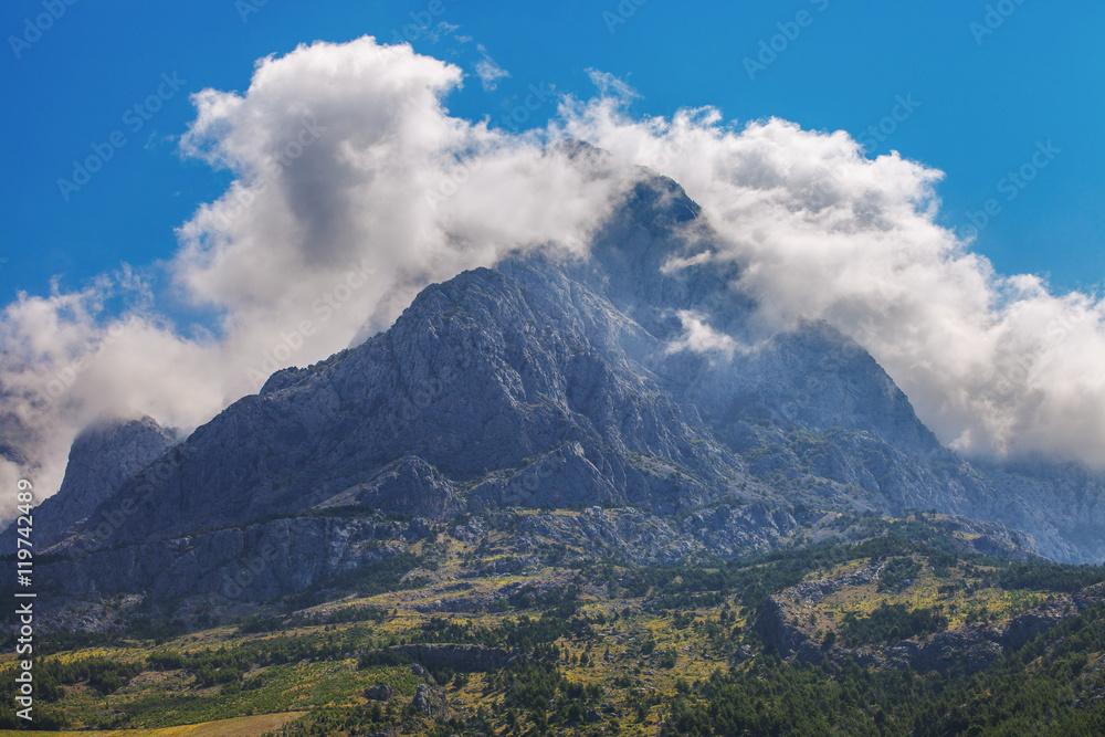 Amazing view of huge mountain near Promajna in Makarska, Croatia