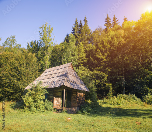 Nature wooden houses in a Carpathian mountains.