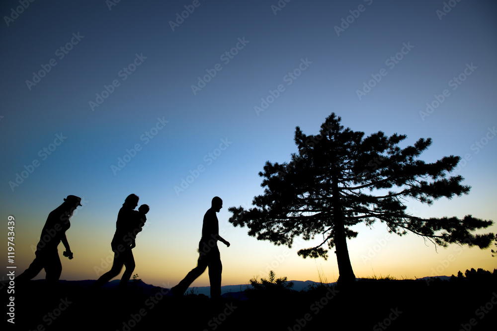 group of young people silhouette