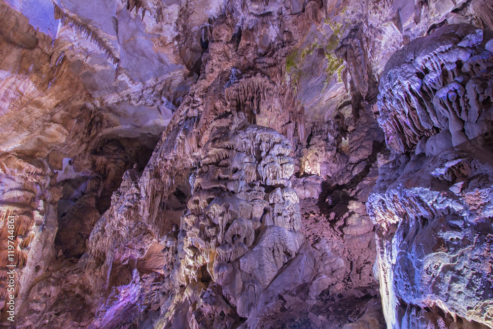 Beauty formation of stalactites and stalagmites in cave
