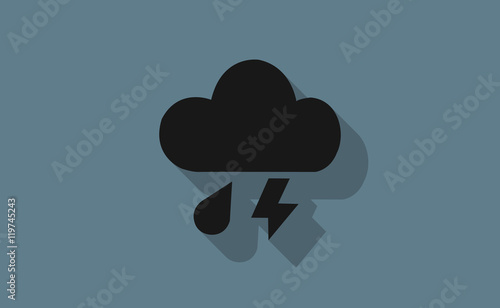 Vector storm cloud symbol with long shadow on flat background