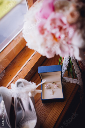 Obraz na płótnie composition of wedding accessories bride. Bride's morning. Wedding accessories w salonie