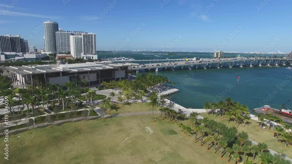 Aerial shot of the roads and buildings on the coast of the Atlantic Ocean, Miami Beach Aerial shot of the roads and buildings on the coast of the Atlantic Ocean, Miami Beach