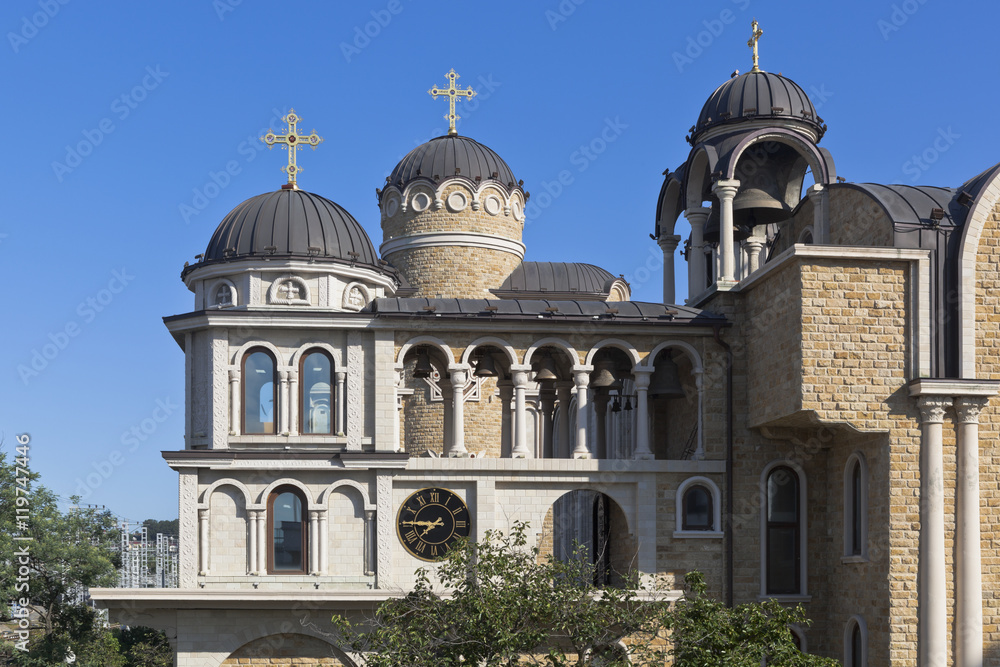 Fragment of the building of the orphanage of St. John the Baptist in Sochi, Adler, Krasnodar region, Russia