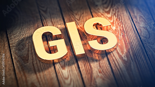 Acronym GIS on wood planks