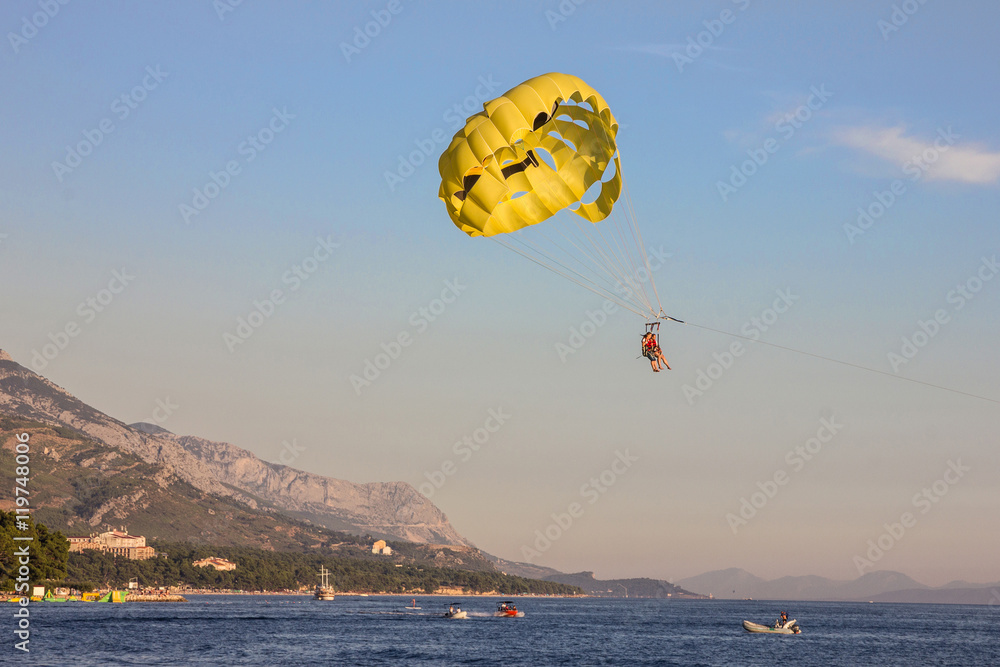 Croatia. Parashut near Makarska coast of Adriatic sea Croatia. Parashut near Makarska coast of Adriatic sea