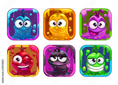 Funny cartoon liquid characters in the frame