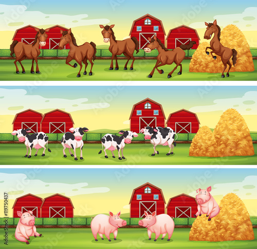 Farm animals in the farmyard