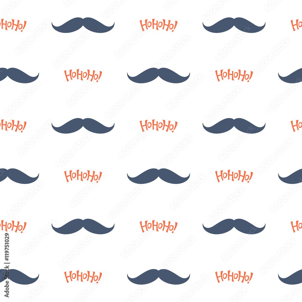 Seamless pattern with Santa Claus mustache and Ho Ho Ho! lettering for Christmas design Seamless pattern with Santa Claus mustache and Ho Ho Ho! lettering for Christmas design