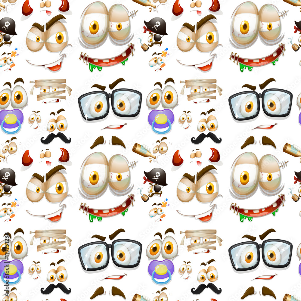 Seamless background with different facial expressions Seamless background with different facial expressions